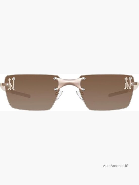 Rimless Blue Light Glasses, Retro Y2K Rectangle Tinted Lens, UV Protection